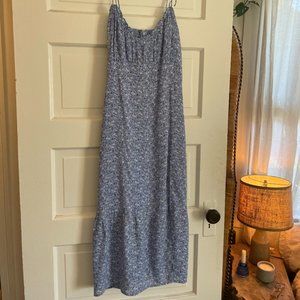 Blue Floral Maxi Dress With Slit Leg